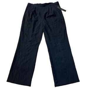 IC By Connie K Casual Textured Pants Large Black Pull On Straight Leg Lagenlook